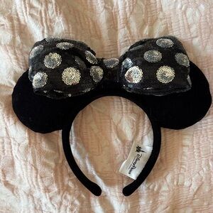 Disney Black Velvet  and Silver Polka Dot sequins Mini Mouse Ears Headband